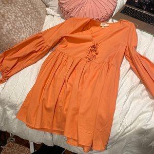 ZYA orange puff sleeve flowy dress with ties
